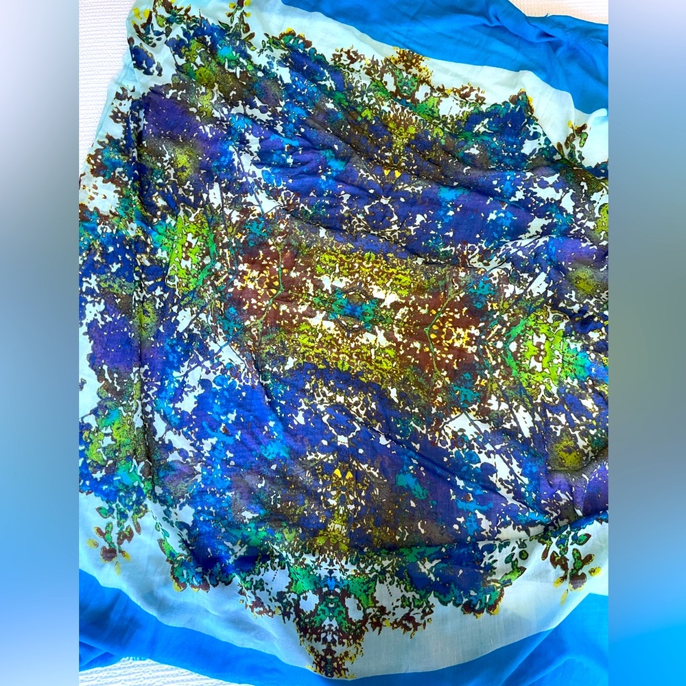 TILO Blue Scarf with abstract botanical print